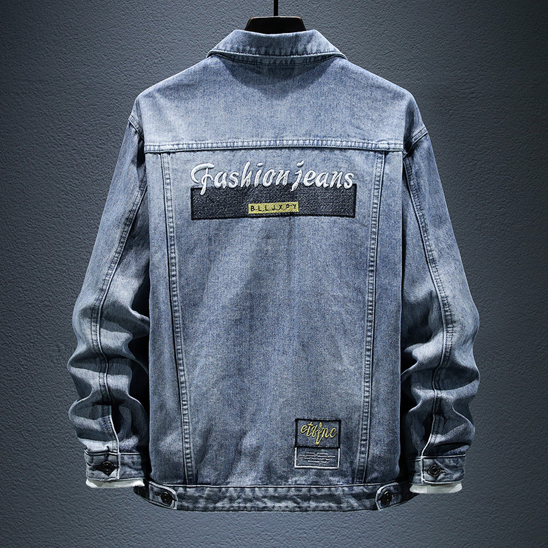 Giacca da lavoro slim fit da uomo per la primavera 2022, cappotto in denim ricamato, top stampato, marchio di tendenza europeo e americano._voghion.com
