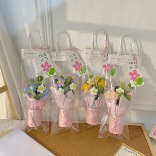 Ins Hand Gift Bag Flower Packaging Bag Transparent Opp Gift Bag Bouquet Packaging Bag Fairy Flower Card Wholesale