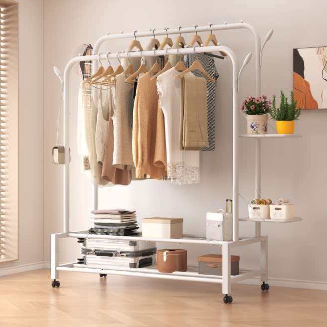 【업그레이드 선반】 화이트 2단 - 바퀴형 - 110CM