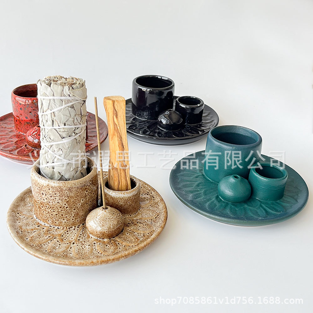Sage line incense peru sacred wood burning tool container multifunctional burning tray retro ceramic tray candle stand