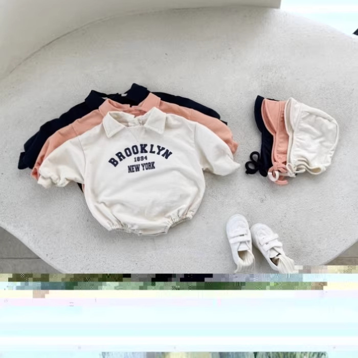 Estilo coreano niños y niñas bebé solapa suéter con capucha mameluco ins recién nacido algodón casual impreso moda mameluco