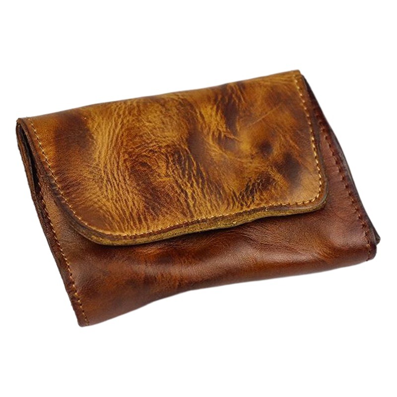 First-Layer Cowhide Vegetable Tanned Leather Creative Accordion Card Holder Card Holder Retro Old Washed Cowhide Simple Driver's License Card Holder
