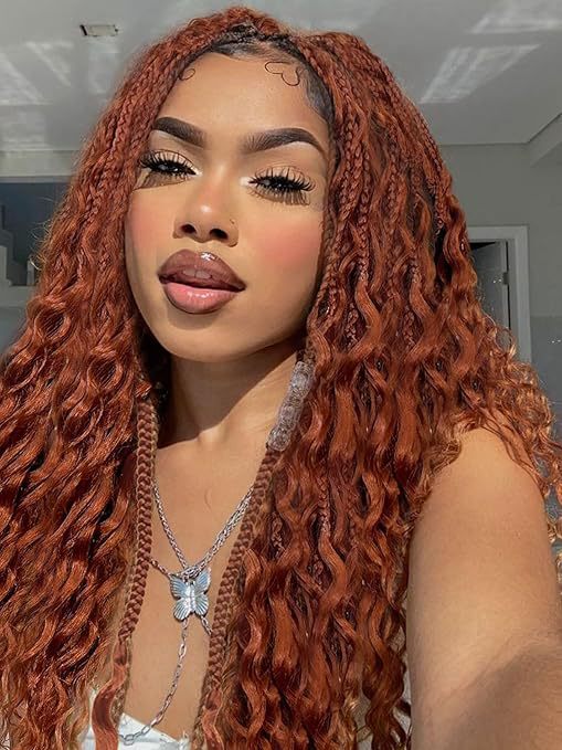 跨境欧美化纤假发Box Braids Bohemian Curly三股辫飞子钩针发辫|undefined