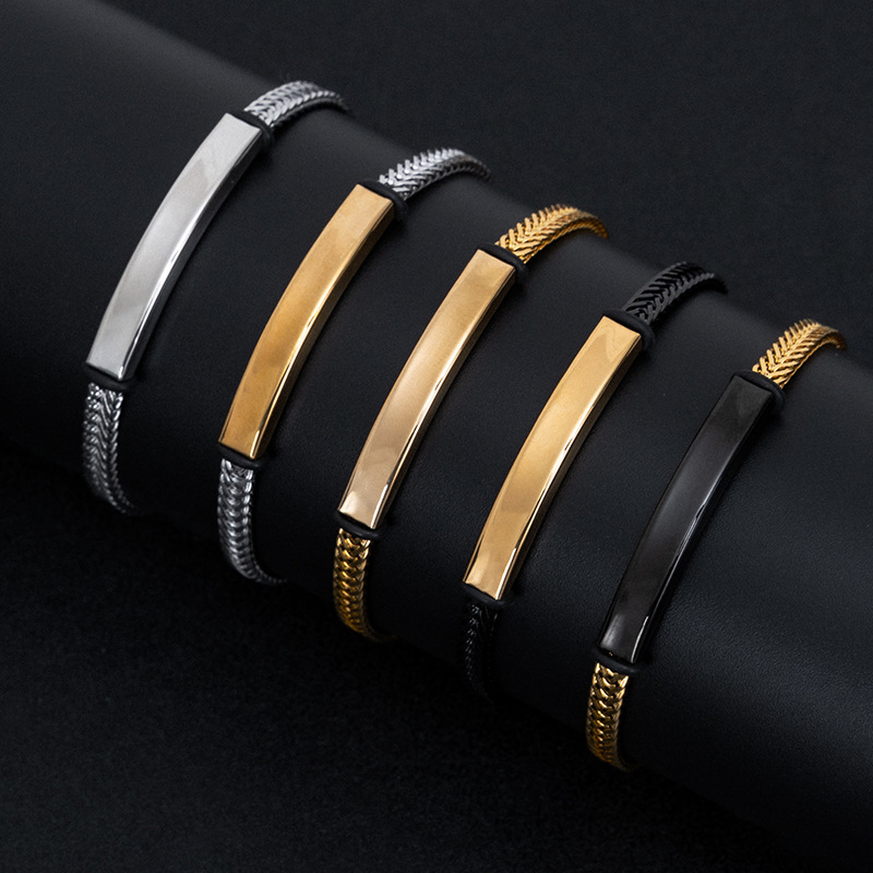European and American New Trendy Men's Hip-Hop Punk Titanium Steel Bracelet Manufacturer Wholesale Custom Gift Engraved Stainless Steel Bracelet European and American New Trendy Men's Hip-Hop Punk Titanium Steel Bracelet Manufacturer Wholesale Custom Gift Engraved Stainless Steel Bracelet