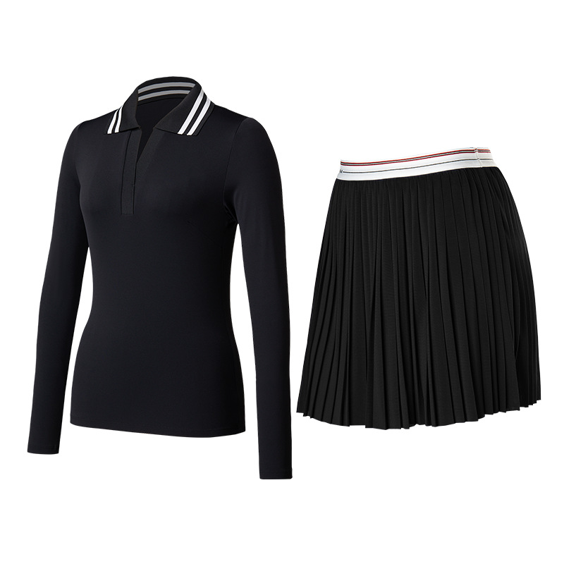 Trajes deportivos transfronterizos de mujer con solapa de mangas largas secas rápidas y delgadas, camisas de polo de cuello en V, chaqueta de fitness, falda de tenis delgada