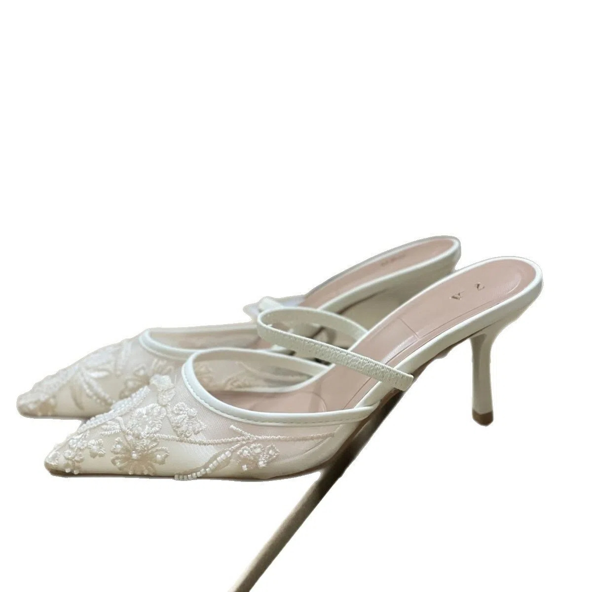 Sandalias de Tacón Alto de Malla Bordada de Tejido y Caucho, Tacón Fino y Punta Afilada, para Bodas image 6