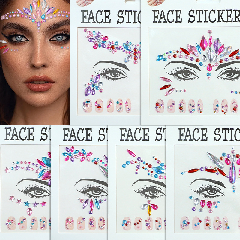 New Face Tattoo New Product Face Eyebrow Nail Sticker Resin Diamond Disposable Event Temporary Long-Lasting Diamond Sticker