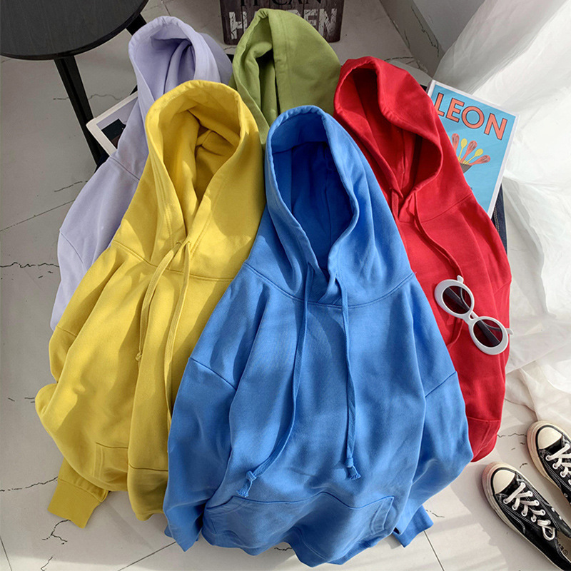 Candy Color American Style hiphop Sense Sweatshirt Spring Thin Solid Color Base oversize Street Top Women