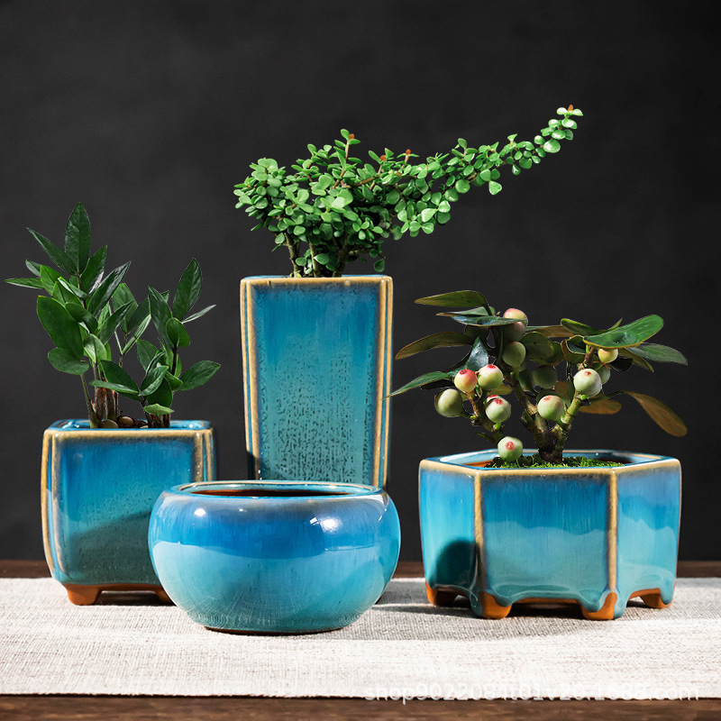 Creative stoneware balcony meat pot breathable large small size with tray suit combination clearance special offer balcony flower