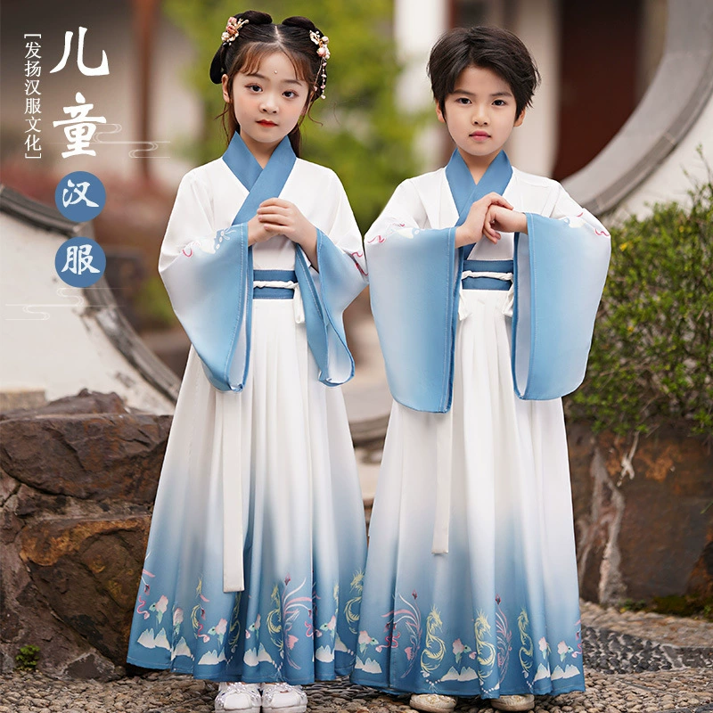 Костюм для детского сада в китайском стиле для мальчиков Hanfu Древний костюм для мальчиков Церемония написания девочек Трехсимвольная Сутра Детская одежда для изучения китайского языка