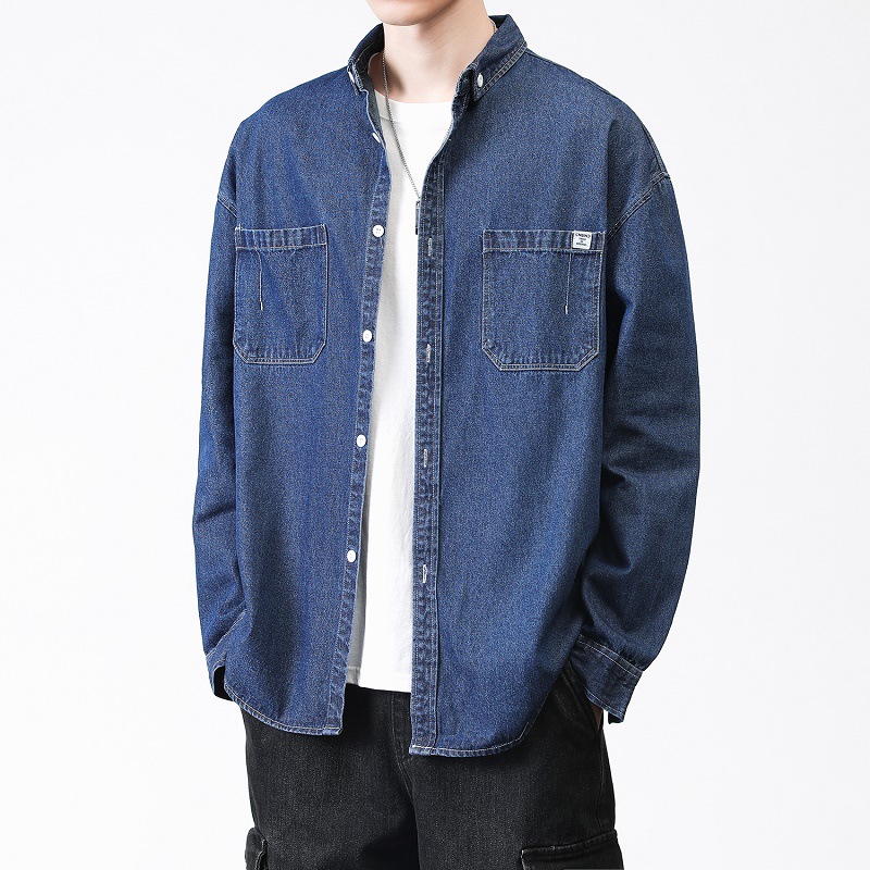 Herrenhemd neue gewaschene lose Denim koreanische Version Trend Langarmhemd Arbeitsjacke_voghion.com