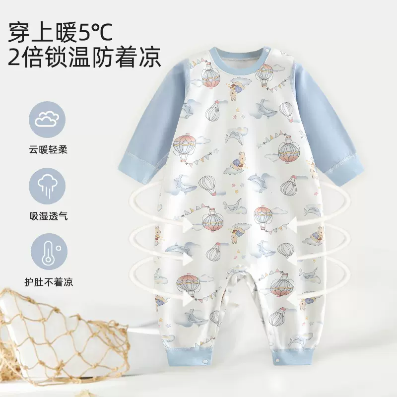 儿童连体睡衣宝宝春秋款纯棉分腿睡袋男女童家居服四季防踢被爬服