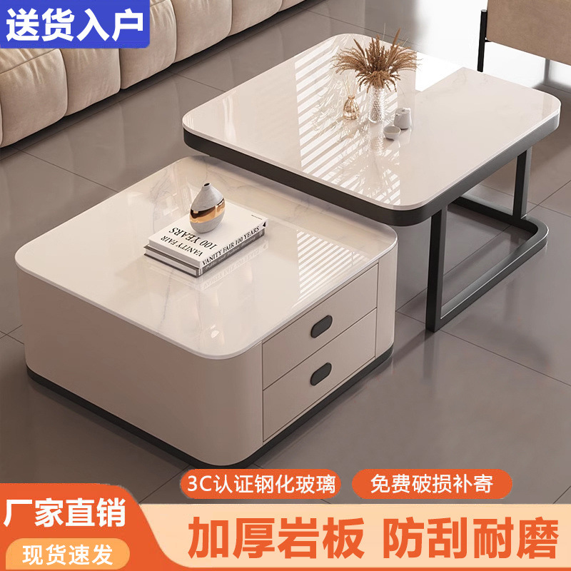 Mesa de té de roca sala de estar de alquiler familiar pequeña casa de lujo simple cuadrado moderno cuadrado de vidrio