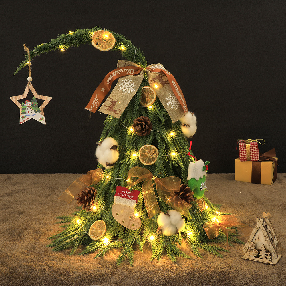 Especial transfronterizo para Navidad mini paquete de árbol de Navidad de escritorio pequeño árbol de cuello torcido de hoja de PE puro árbol de cabeza torcida de 45cm