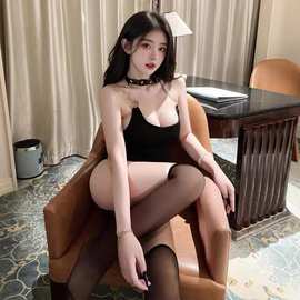 情趣内衣性感火辣项圈低胸死库水挂脖链条露背显瘦夜店辣妹连体衣