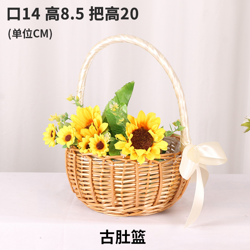 Regalo DE LA MANO perla princesa cesta sauce ratán tejida olla verde rosa flor niños foto cesta arco cinta portátil flor cesta
