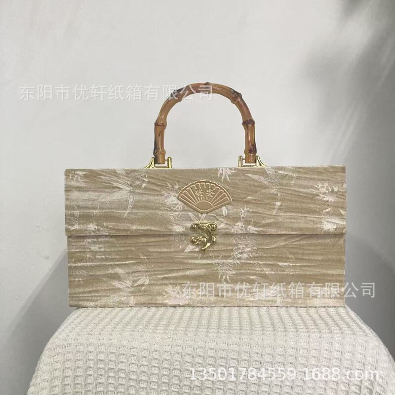 新しいShanhe Zhuyunベルベットボックス中国風竹ハンドルギフトボックス結婚式宴会リターンギフトキャンディーボックス|undefined