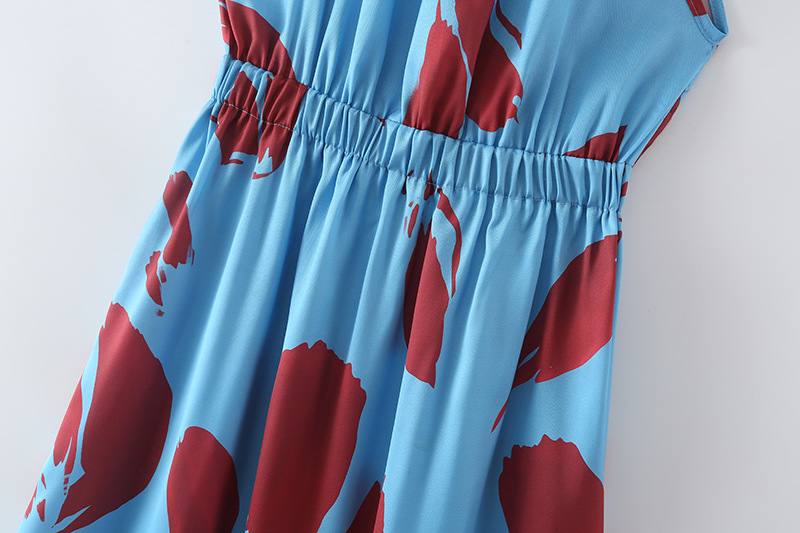 print sleeveless lace-up slim dress NSXFL117720