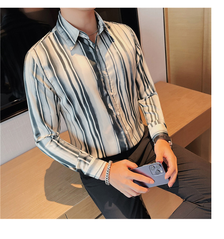 Description Picture 6 of itemBritish Style Striped Shirt for Men 2023 Autumn Long Sleeve Casual Business Dress Shirts Handsome Social Party Tuxedo Blouse 4XL