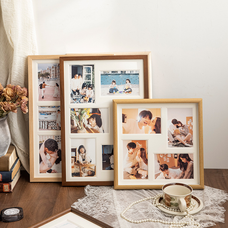 Solid Wood Polaroid Picture Frame for Couples, Empty Frame for Wall Hanging, High-End Grid Photo Frame, Tabletop Combination for Printing Photos Solid Wood Polaroid Picture Frame for Couples, Empty Frame for Wall Hanging, High-End Grid Photo Frame, Tabletop Combination for Printing Photos