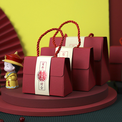 Wedding wedding Chinese style 2024 wedding candy box creative Chinese sugar bag handbag souvenir paper empty box