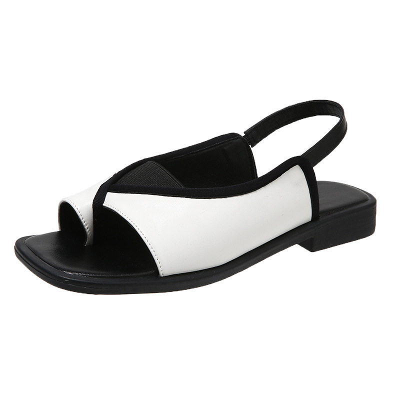 Casual summer retro sandals square toe flat