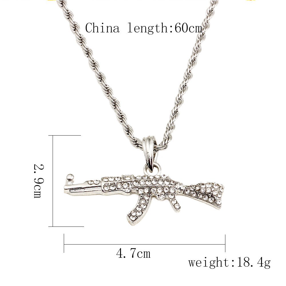 Fashion Pistol Alloy Plating Inlay Rhinestones Unisex Pendant Necklace 1 Piece display picture 2