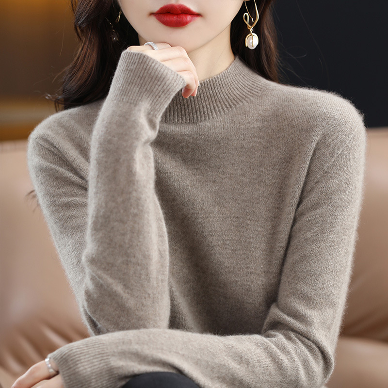 First-Line Readymade 100 Wool Autumn and Winter Women's Solid Color Half-turtleneck Short Loose Base Knitted Sweater First-Line Readymade 100 Wool Autumn and Winter Women's Solid Color Half-turtleneck Short Loose Base Knitted Sweater