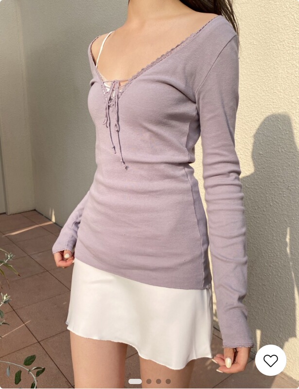 Bm Style American Hot Girl Purple Lace V-Neck Tie-Up Long-Sleeve T-Shirt Bm Sweet and Spicy Top Tania Top Bm Style American Hot Girl Purple Lace V-Neck Tie-Up Long-Sleeve T-Shirt Bm Sweet and Spicy Top Tania Top