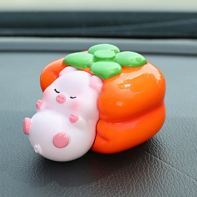 Cartoon Cute Persimmon Pig Car Ornament Creative Center Console Decoration Dropshipping Available (Car ornaments) - dreamy-persimmon