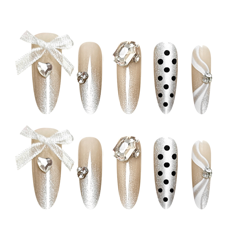 Amor arco ondulado punto de diamante manicure dulce delicado ojo de gato usar uñas 10 piezas parche de uñas falsas de tamaño dividido image 6