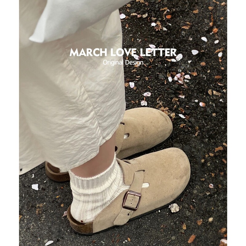 Genuine leather cowhide cork Birkenstock shoes for women, summer outdoor wear, 2024 spring and autumn new style, thick-soled height-increasing Birkenstock closed-toe mules