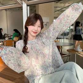 复古设计感小众碎花防晒衬衫女夏季2025新款休闲宽松显瘦法式上衣