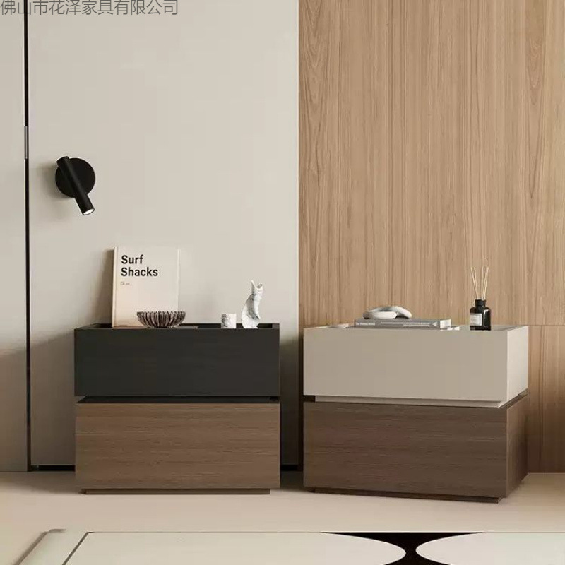 实木颗粒板简约现代轻奢床头柜整装免漆收纳储物柜意式卧室