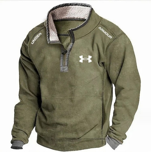 Men's Hooded Sweatshirt, Loose-Fitting Sweatshirt with Stand-Up Collar, Zipper, Fleece Sweatshirt, Autumn/Winter Top for Men