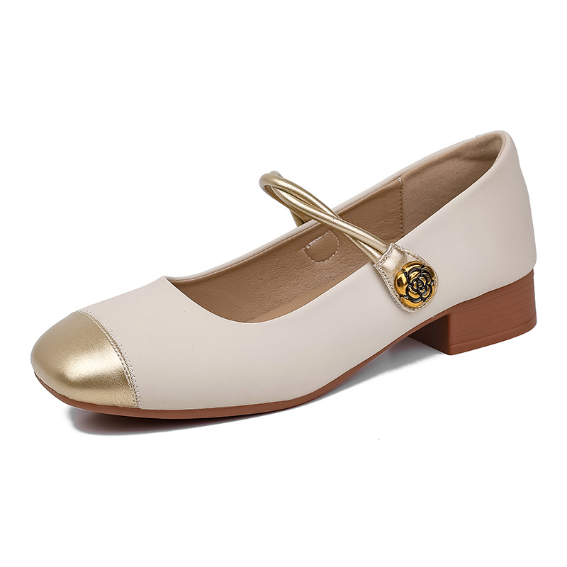 2501-1~French Style Elegant Mary Jane For Women, Small Style, Color Block Square Toe, Shallow Mouth, Soft Sole_vogvips.com