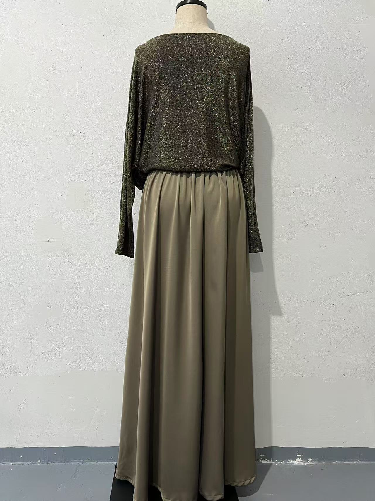 Spring Golden Long Sleeve Top Skirt Two Piece Set Women Clothing Skirts Set