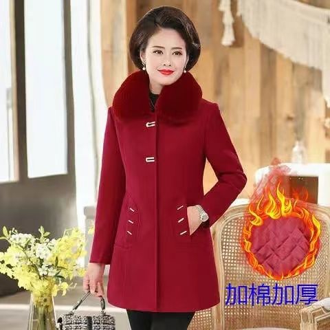 中老年女装妈妈冬季外套毛呢高档中长款女装外套加棉加厚呢子大衣