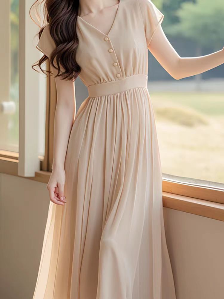 Đầm suông nữ midi màu mơ phong cách Pháp cao cấp — màu mơ