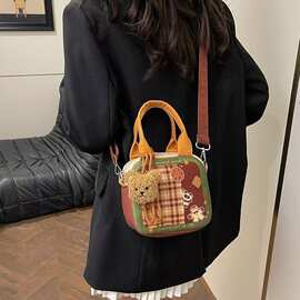 姜饼暹罗斜挎包2025新款百搭上班女帆布可爱格子手提包手机小腰包