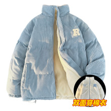 双面穿羊羔毛棉服男冬季灯芯绒棉衣加绒加厚羊羔绒保暖棉袄外套潮