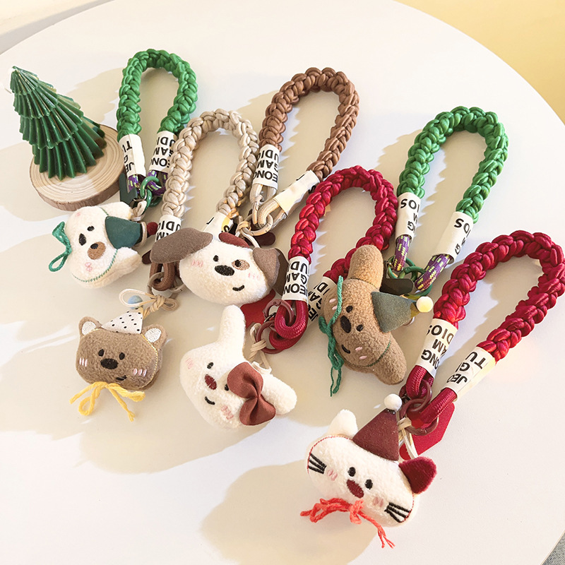 Girl's Heart Red Bow Beige Rabbit Pendant Mobile Phone Shell Pendant Nylon Rope Lanyard Small Items Jewelry Universal