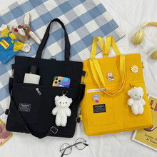 ins帆布包女学生韩版斜挎包潮搭大容量时尚单肩手提补习袋双肩包