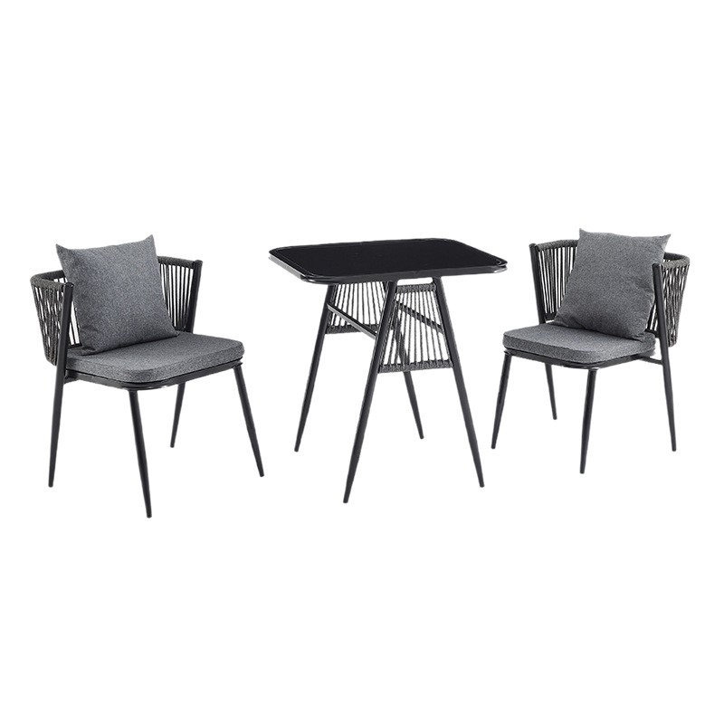 Moderno simple balcón al aire libre mesa y silla de caña combinación patio ocio de tres piezas jardín set de mesa y silla de té