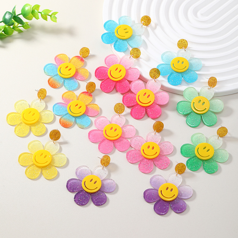 Wholesale Jewelry 1 Pair Cute Flower Arylic Drop Earrings display picture 1