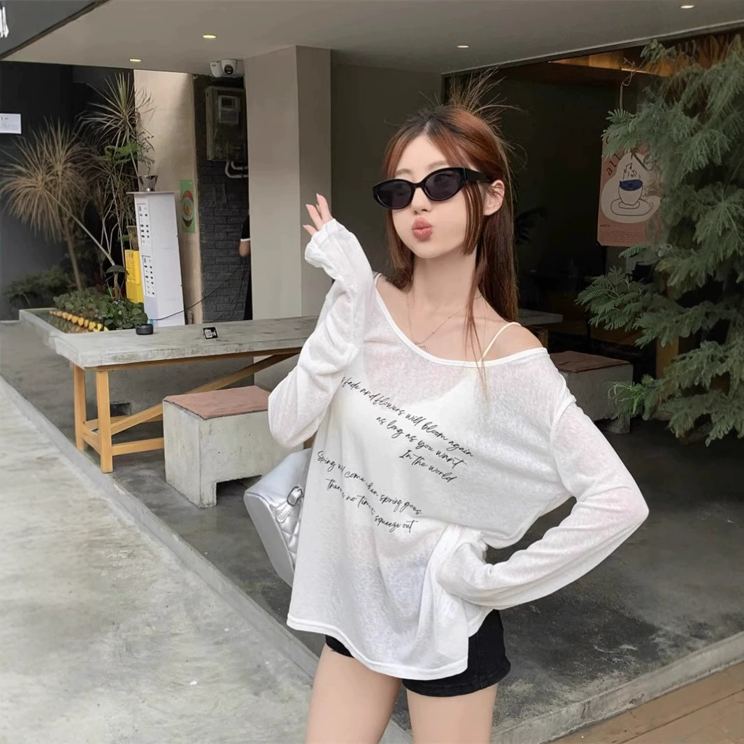 Лонгслив для защиты от солнца, oversize летний тонкий, женский — размеры S–2XL, белый и абрикосовый