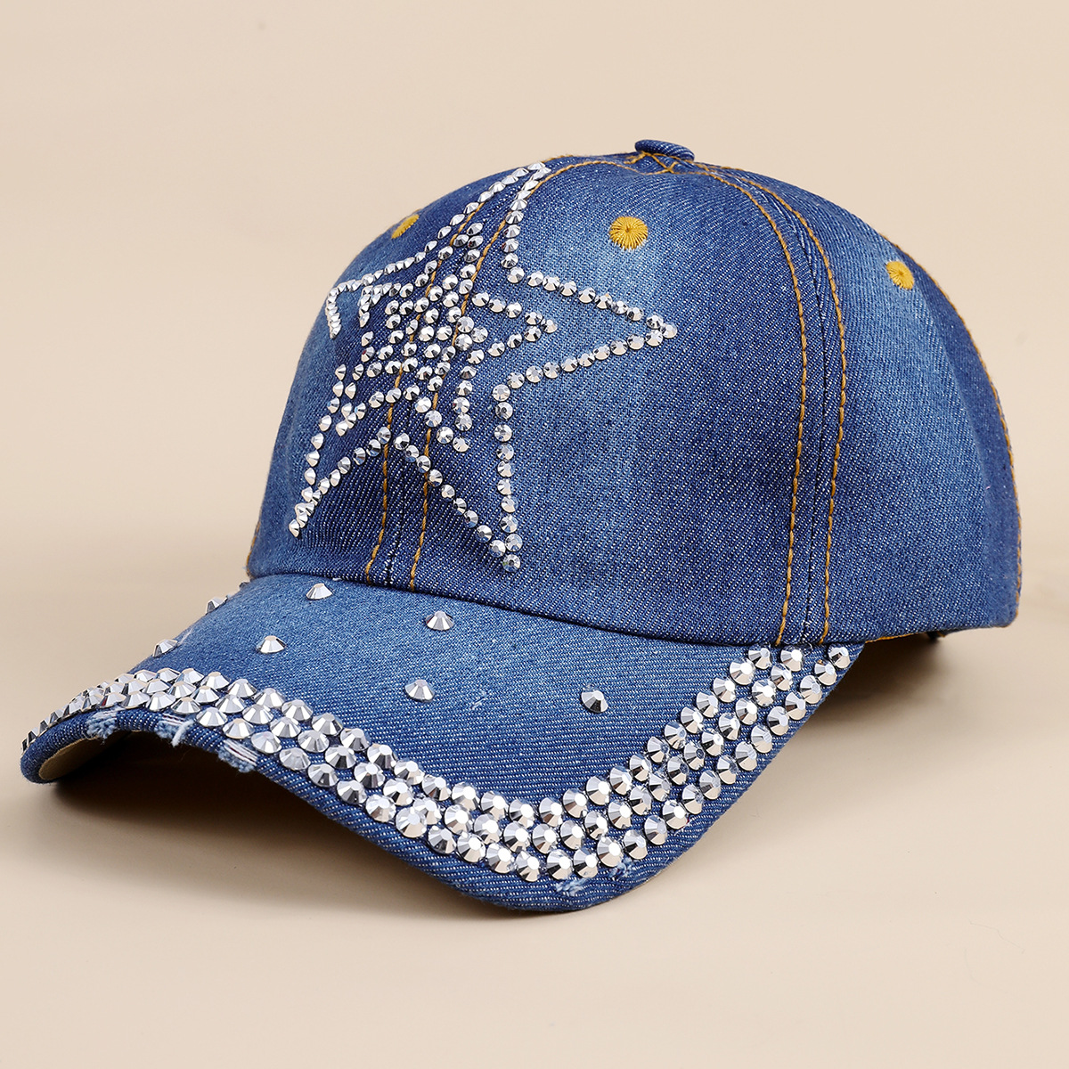 Denim gorra de béisbol las mujeres moda sol protección rhinestone pico tapa verano versátil sombrero