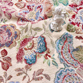 麻混纺秋冬廓形时装提花加厚面料 汉服服装旗袍手工DIY布料