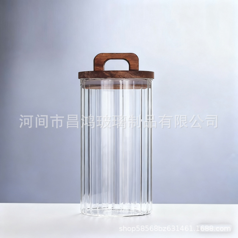 Latas de vidrio rayadas selladas latas selladas de madera de acacia de gran calibre latas selladas de alta borosilicato a prueba de humedad latas de almacenamiento de granos de café de té image 9
