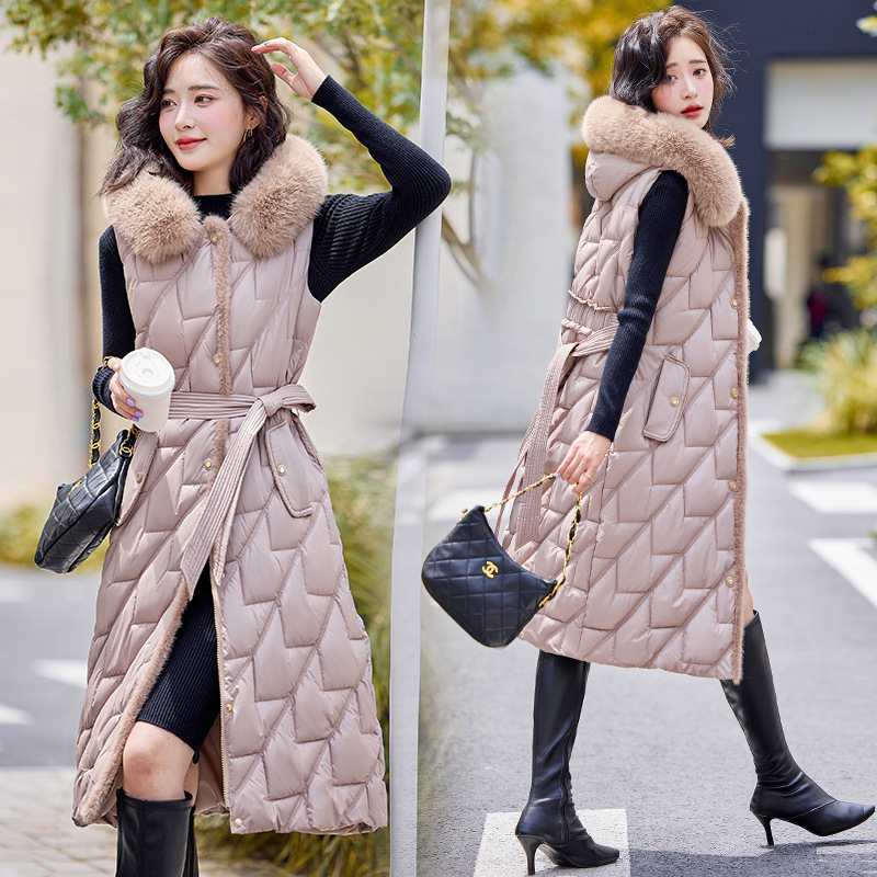 Chaleco de algodón de plumón para mujeres 2024 invierno estilo coreano engrosado con capuzas de cabello de cabello de cabello de hombros chaleco chaqueta image 3